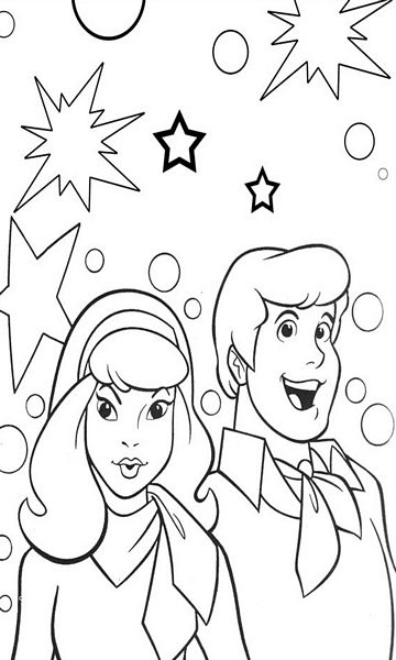 kolorowanka Daphne i Fred z bajki Scooby Doo malowanka do wydruku z bajki dla dzieci, do pokolorowania kredkami, obrazek nr 43